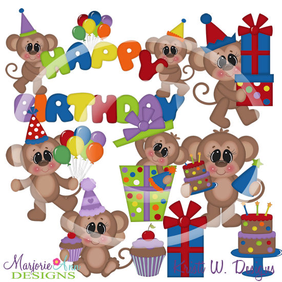 Little Monkey Birthday SVG Cutting Files Includes Clipart - Click Image to Close